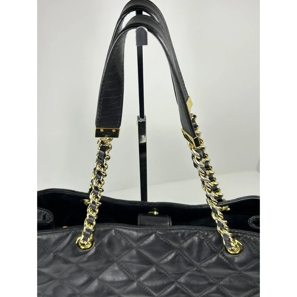 Michael Kors Satchel Susannah Leather Quilted Double Handle Large Black CLEAN A+